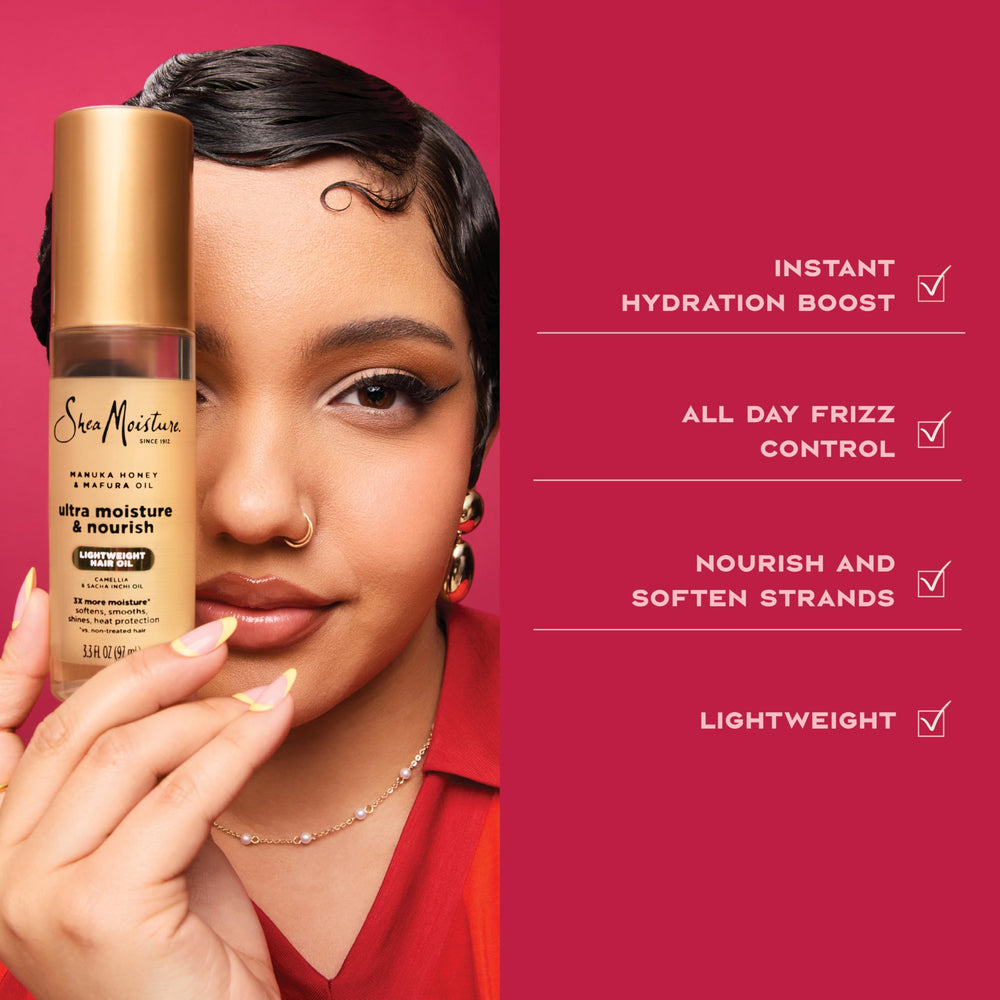SheaMoisture Ultra Nutritivo Manuka Honey y Mafura Oil, nutrición clave para el cabello, sin sensación pesada.