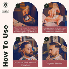 Aplicación con manos de pomada Shear Revival en cabello húmedo para definir textura.