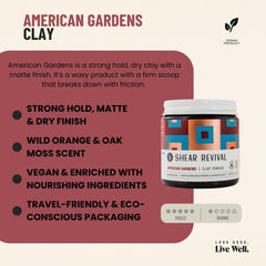 Etiqueta de la jarra Shear Revival American Gardens, aroma a naranja y musgo para experiencia sensorial.