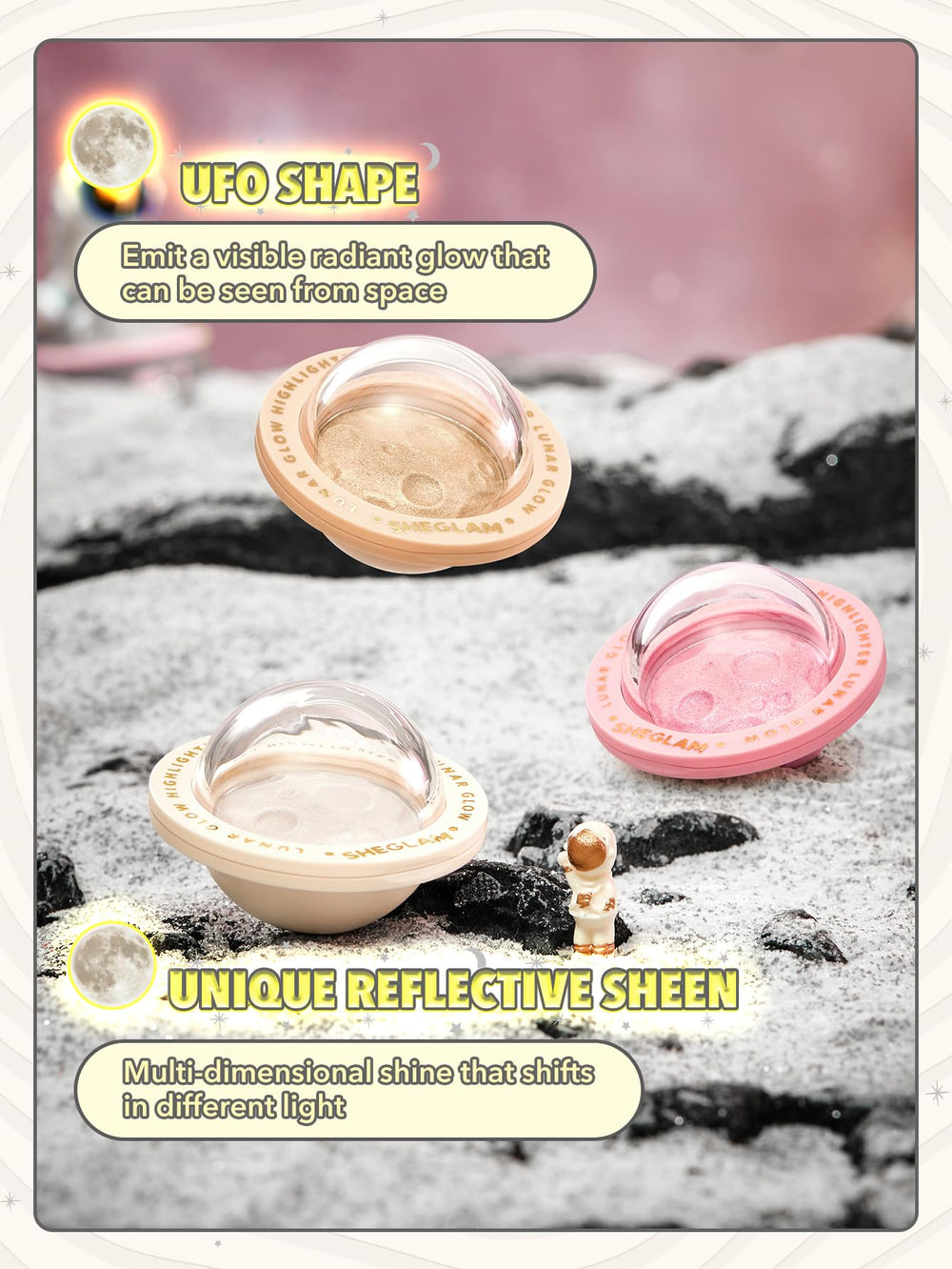 SHEGLAM Lunar Glow con brocha para precisión y brillo.
