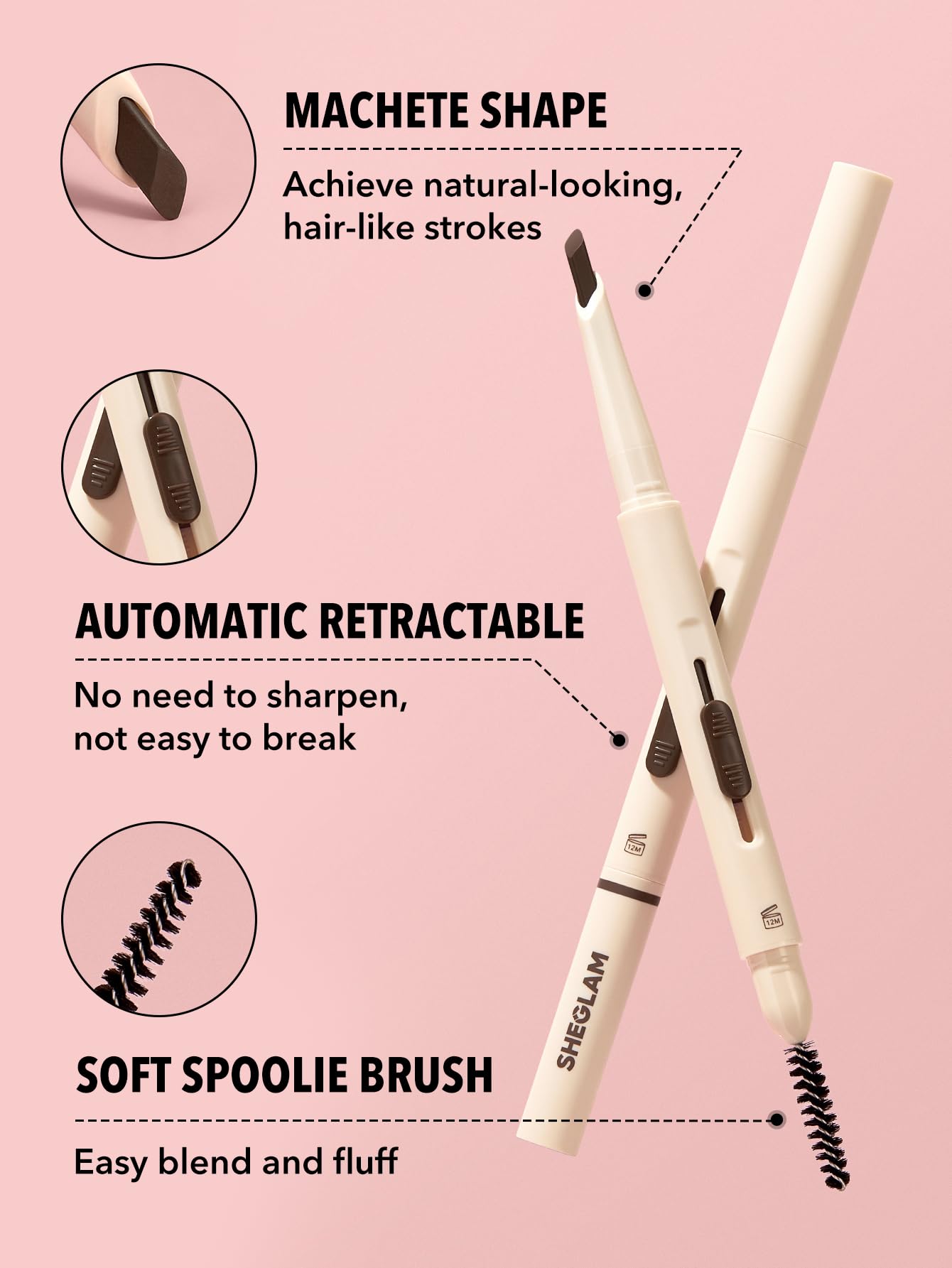 SHEGLAM Better Brows cepillo spoolie suave para difuminar cejas.