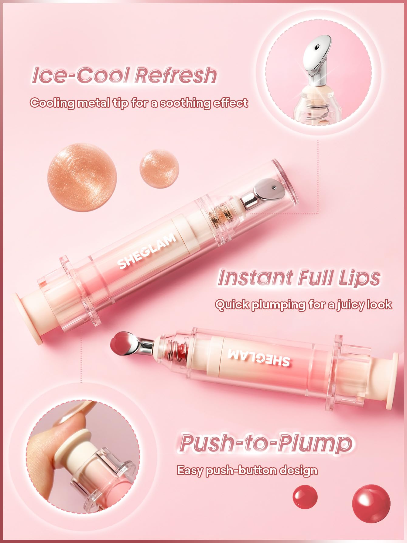 SHEGLAM Booster Shine hidratante con hialuronico y jojoba para labios nutridos.