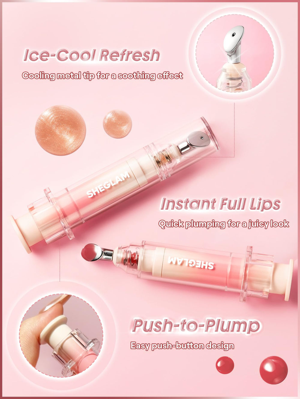 SHEGLAM Booster Shine hidratante con hialuronico y jojoba para labios nutridos.