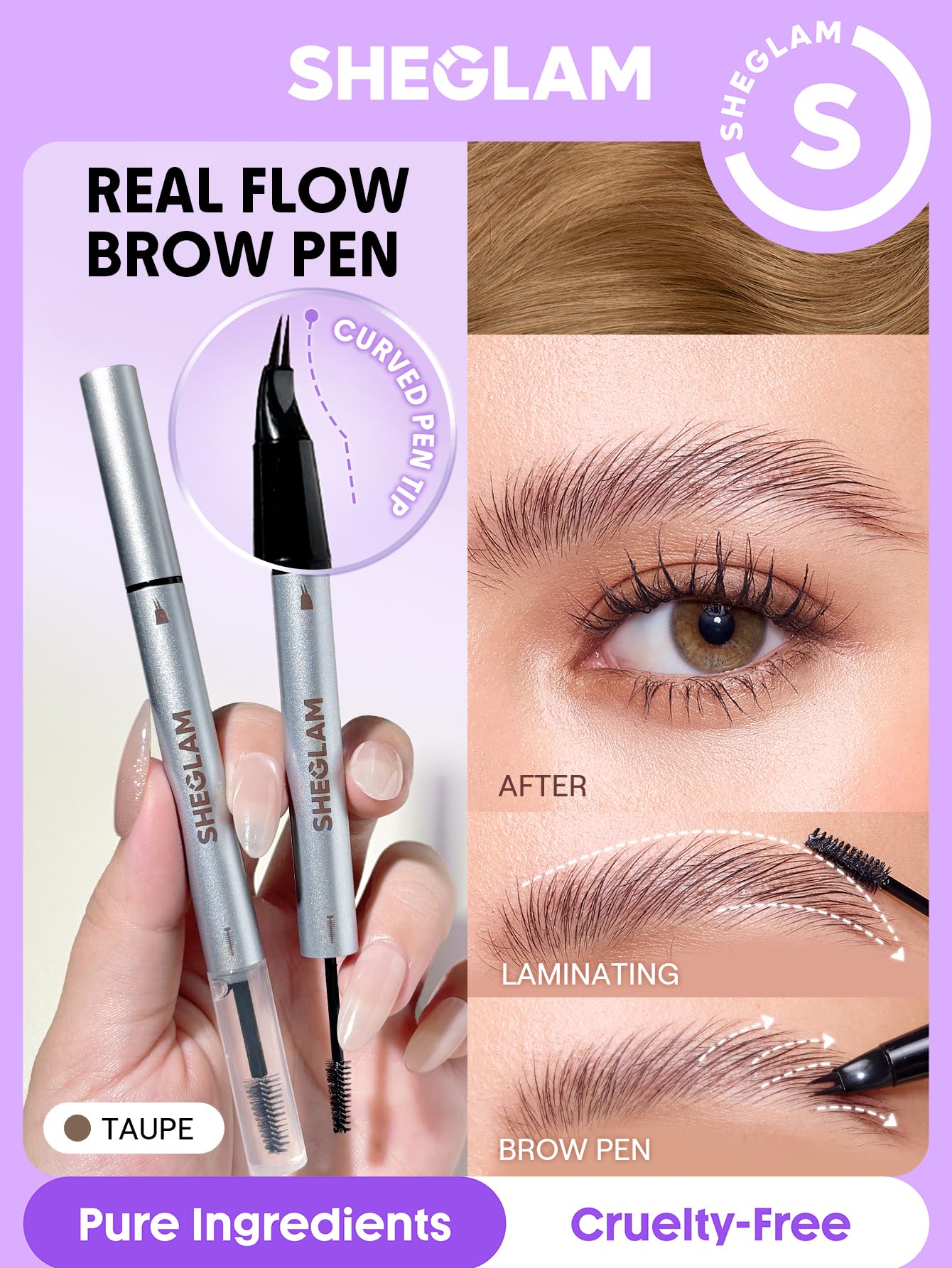 SHEGLAM Real Flow Laminante para Cejas Taupe - diseño 2en1 para definir y peinar.