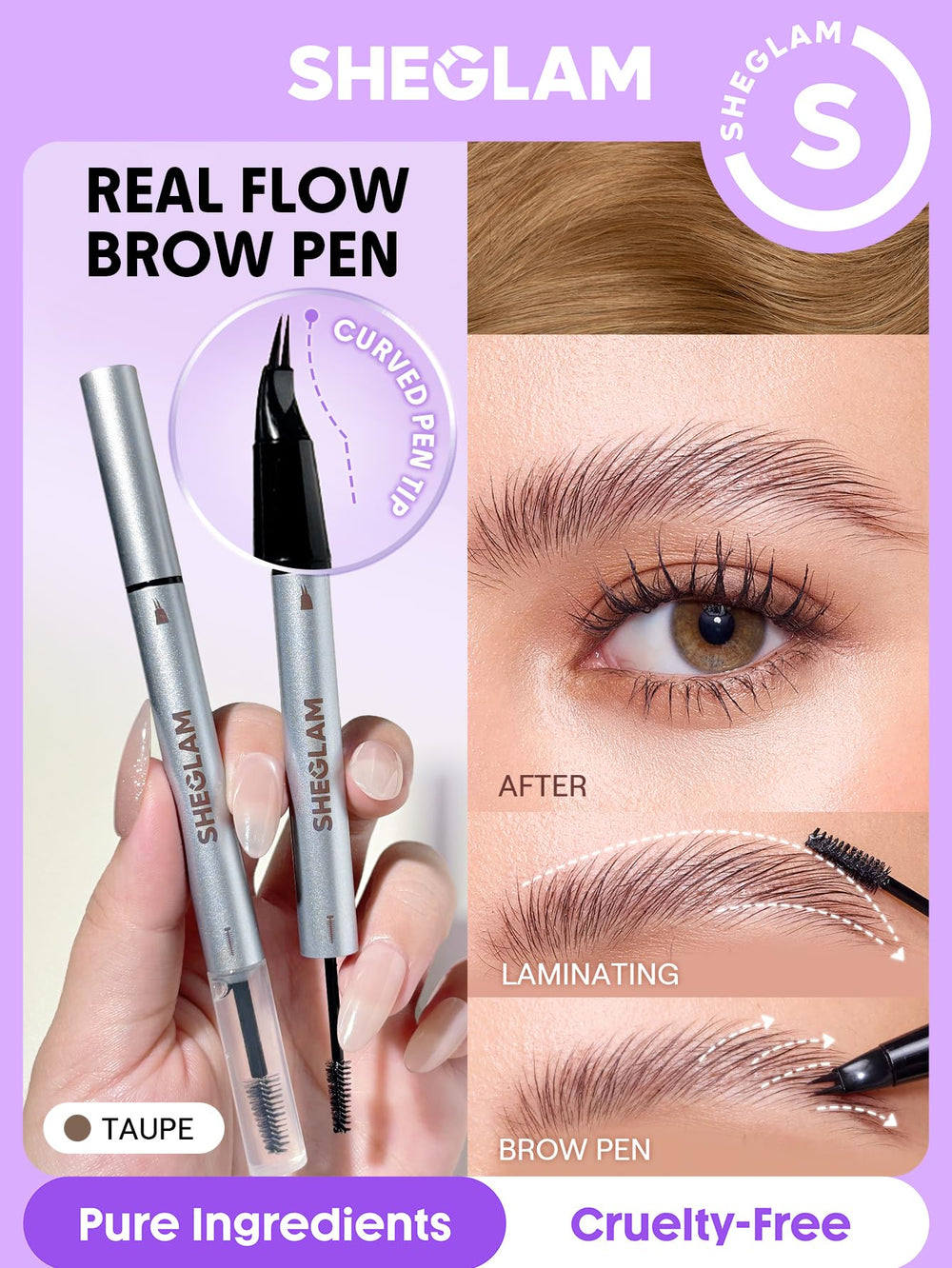 SHEGLAM Real Flow Laminante para Cejas Taupe - diseño 2en1 para definir y peinar.