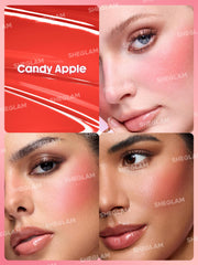 SHEGLAM Color Bloom líquido Blush Candy Apple, swatch en piel con color natural.