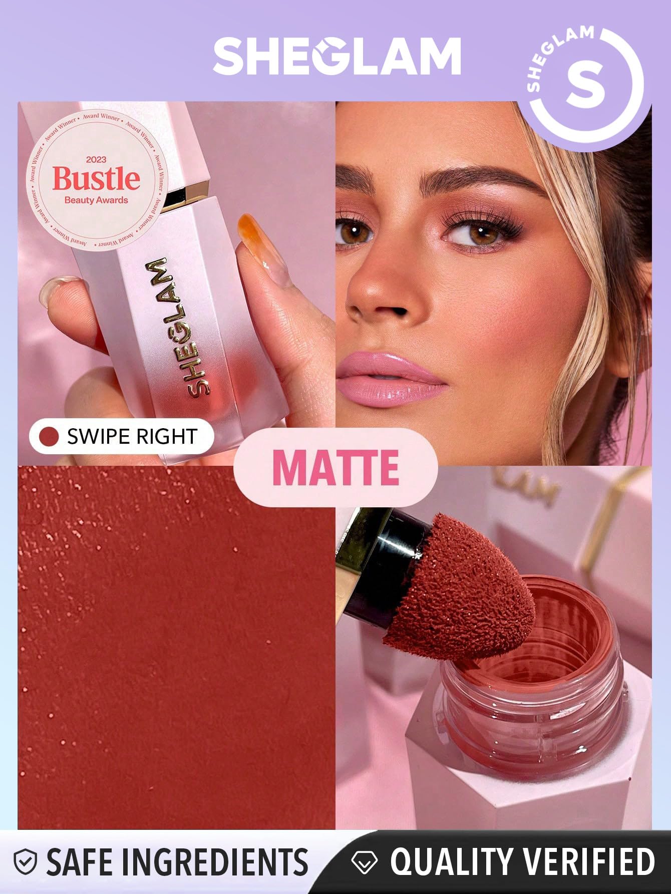 SHEGLAM Color Bloom Blush líquido tono medio para pieles medianas.