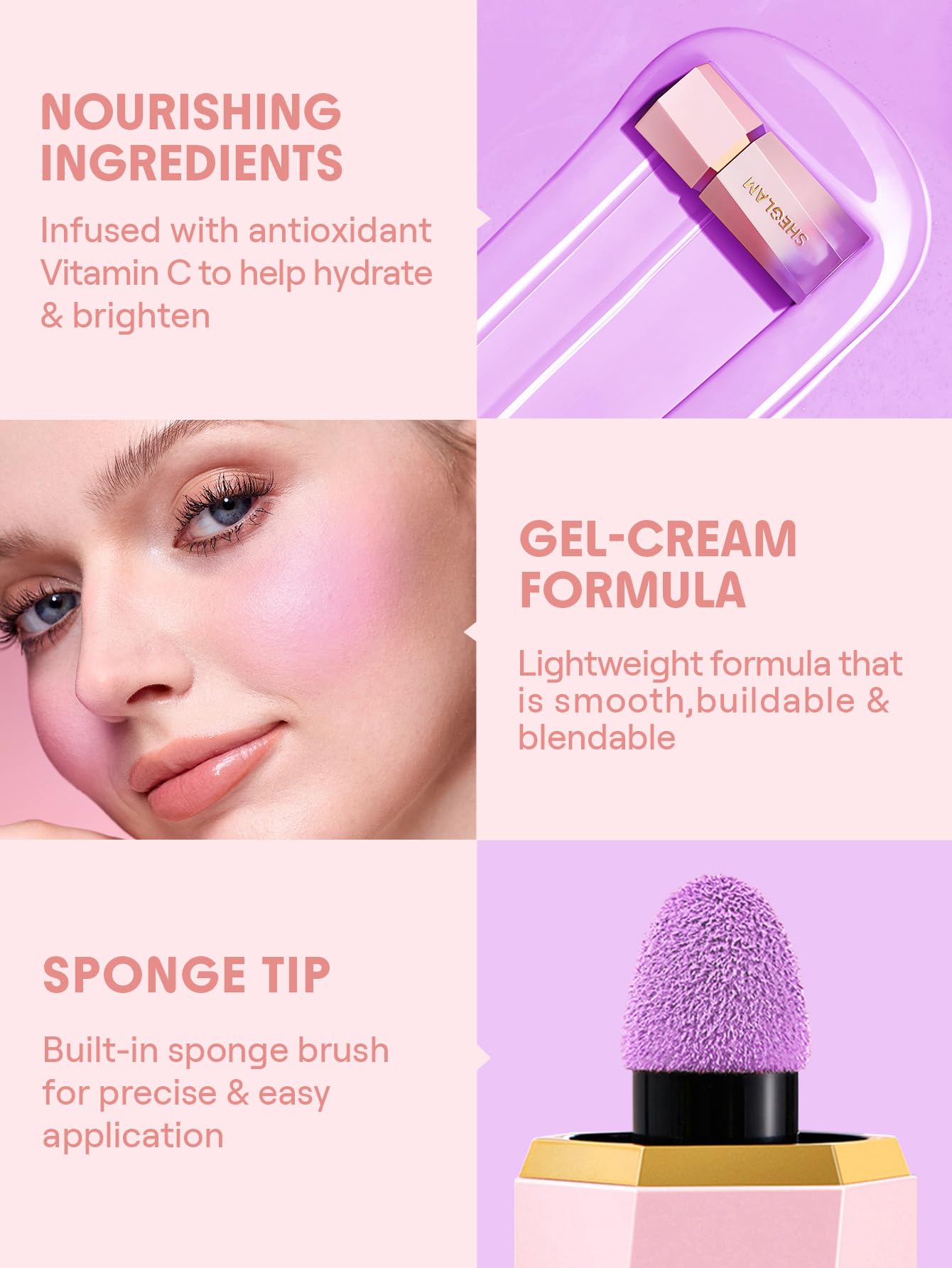 SHEGLAM Color Bloom blush líquido tono ligero realza la belleza natural con suavidad.