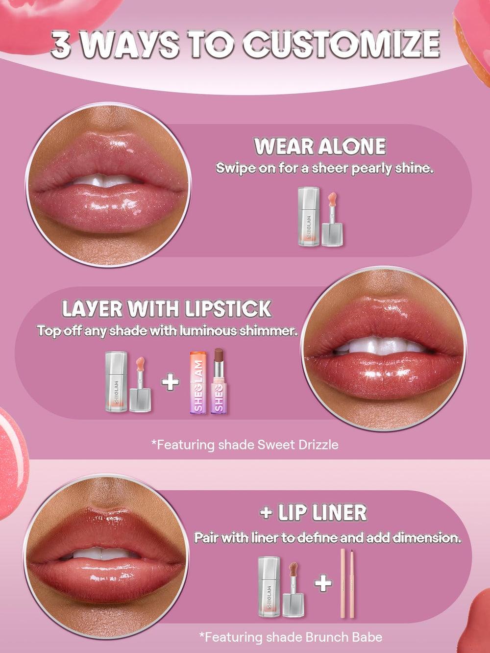 SHEGLAM Duración Brillo Labios: brillo duradero sin manchas.