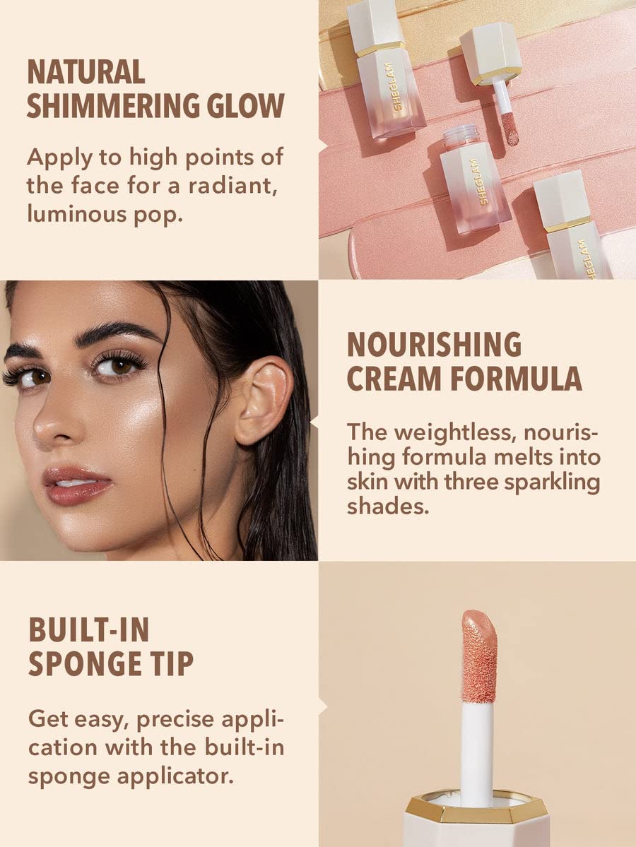 SHEGLAM Glow Bloom textura cremosa facilita aplicación suave.