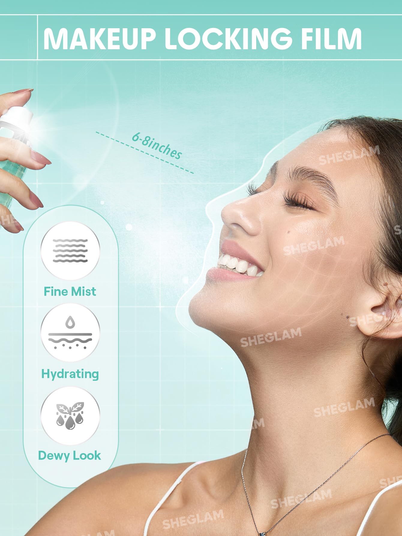 SHEGLAM Good Grip primer, textura gel visible, aplicación en niebla suave.