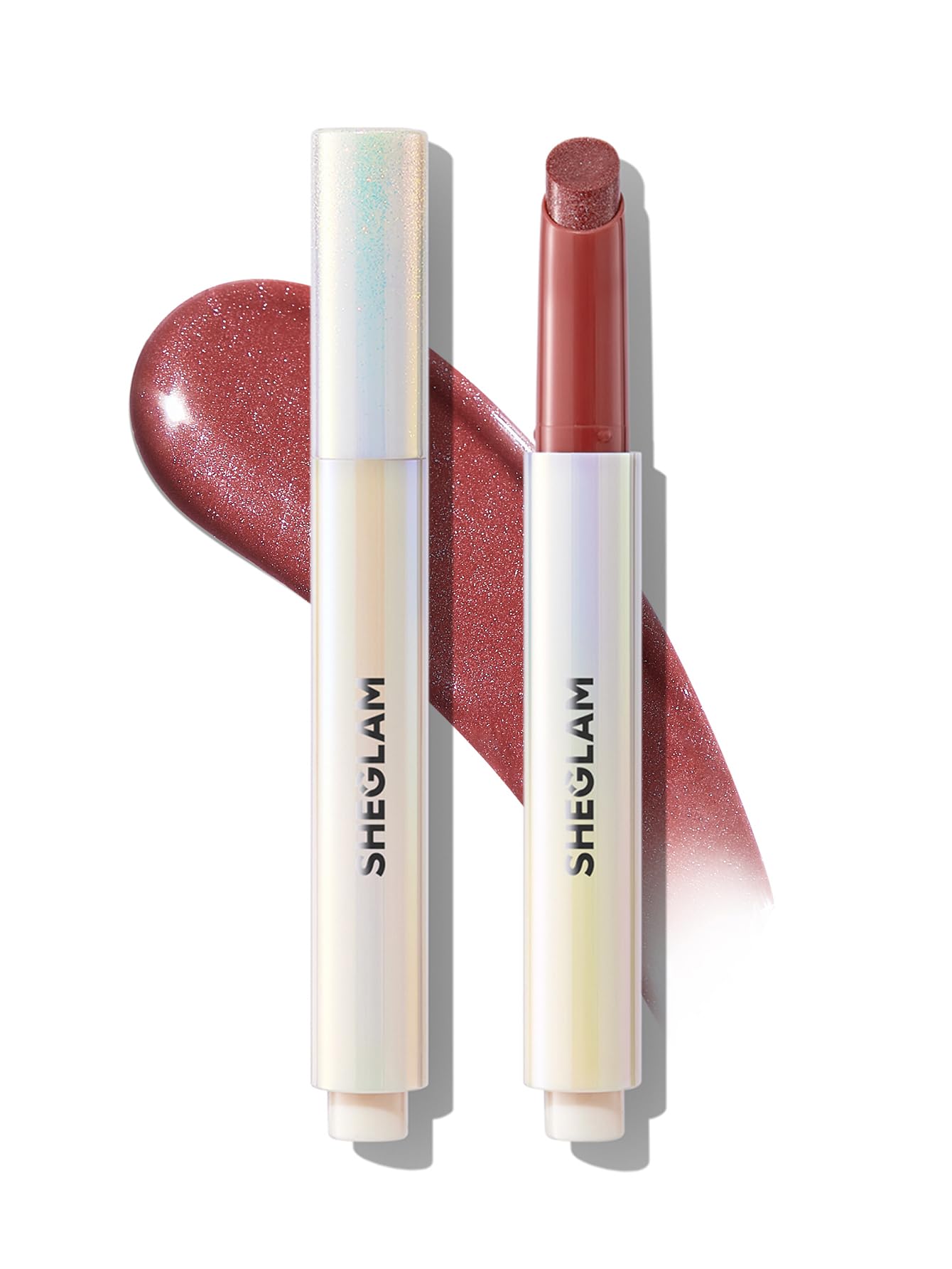 SHEGLAM Pout-Perfect First Crush empaque elegante con brillo visible para labios luminosos