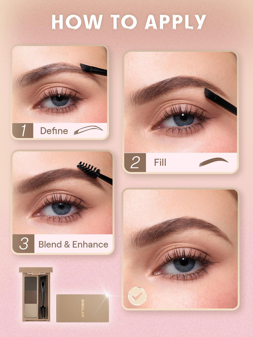 SHEGLAM paleta de cejas resistente al agua para uso diario