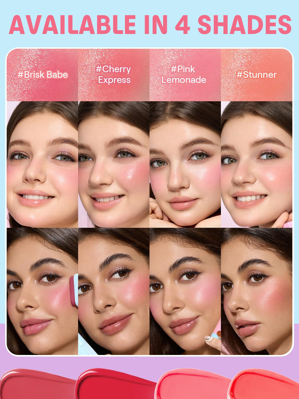 SHEGLAM barra rubor crema con escualano y vitamina E para hidratar.