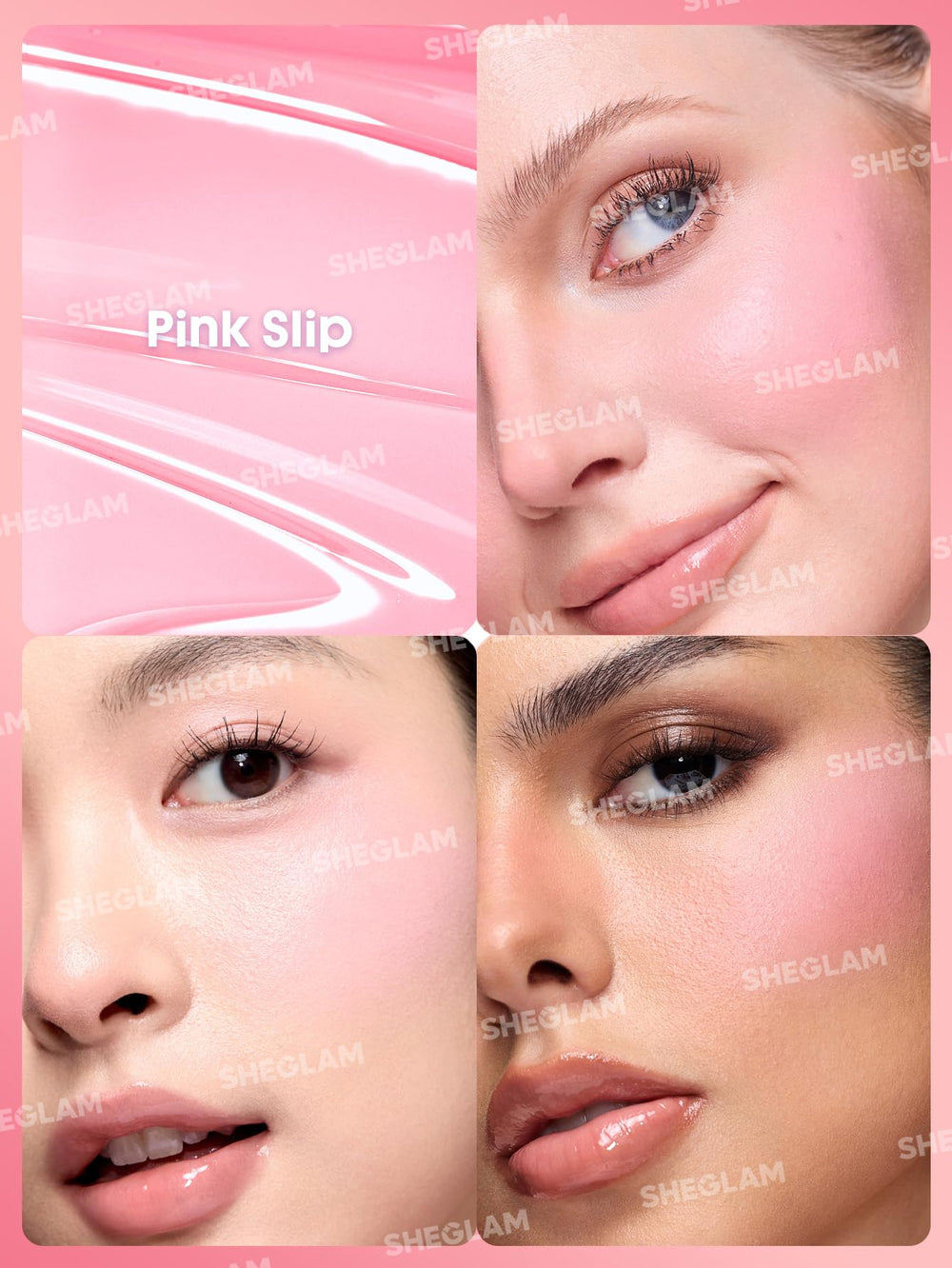 SHEGLAM rubor líquido rosa 007 envase compacto ideal para retoques en cualquier lugar.
