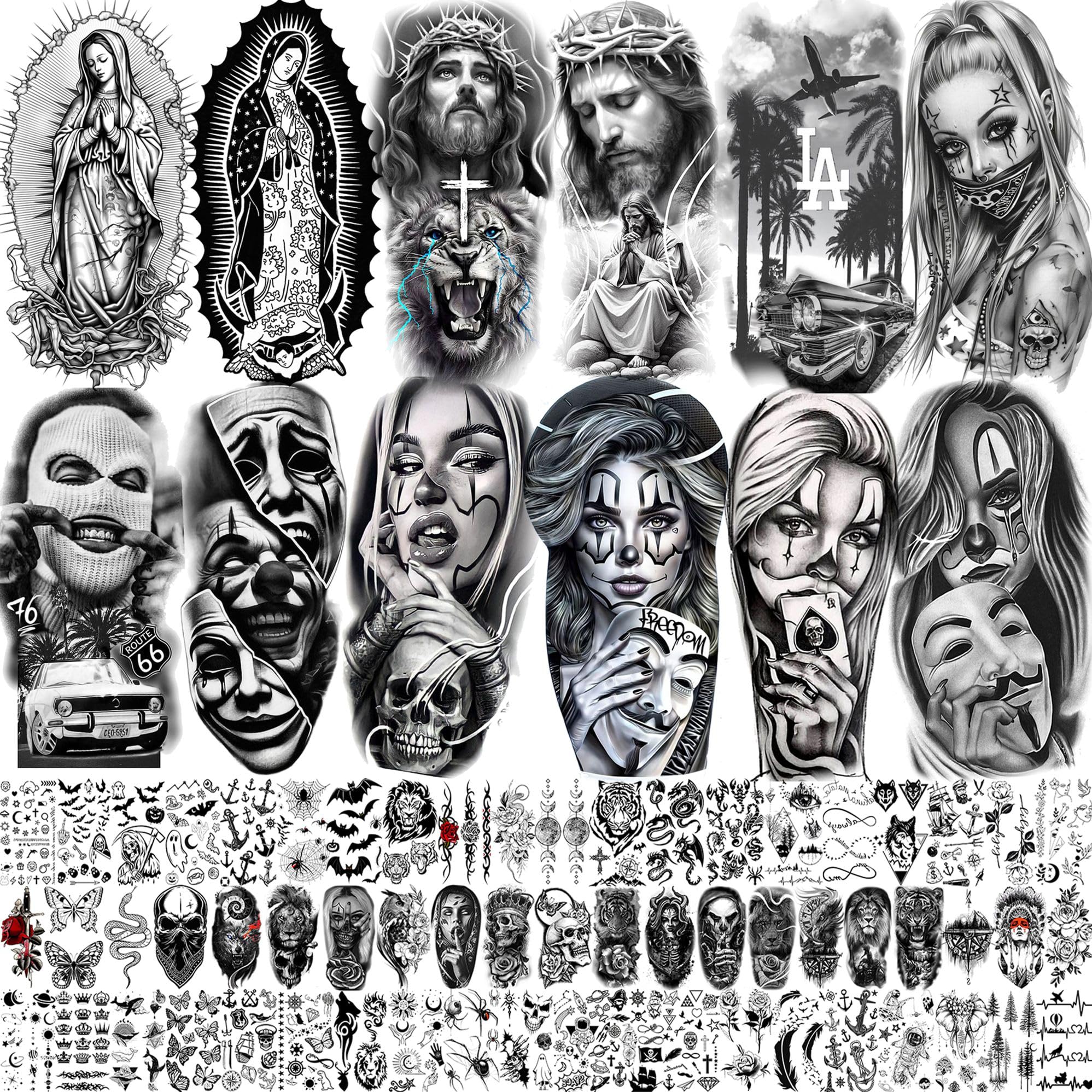 Tatuajes temporales SHELYEXIEN chicanos 73 hojas para brazos y hombros.