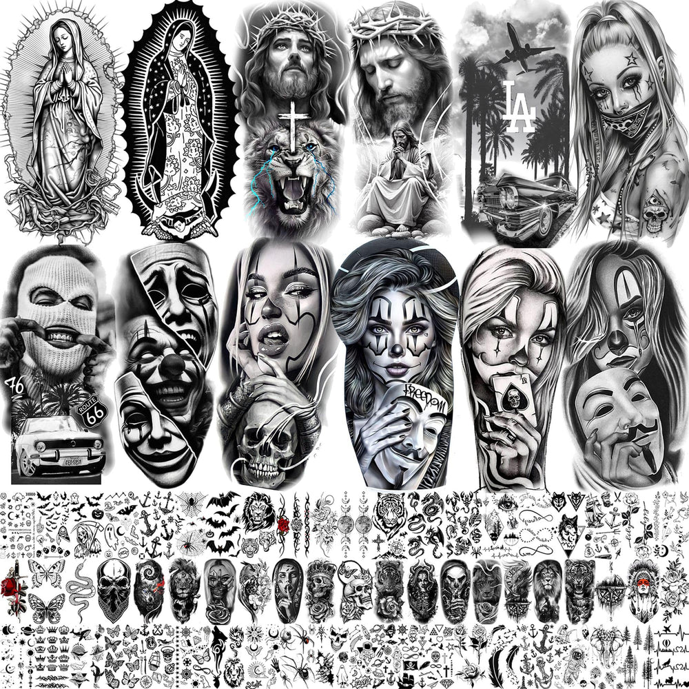 Tatuajes temporales SHELYEXIEN chicanos 73 hojas para brazos y hombros.