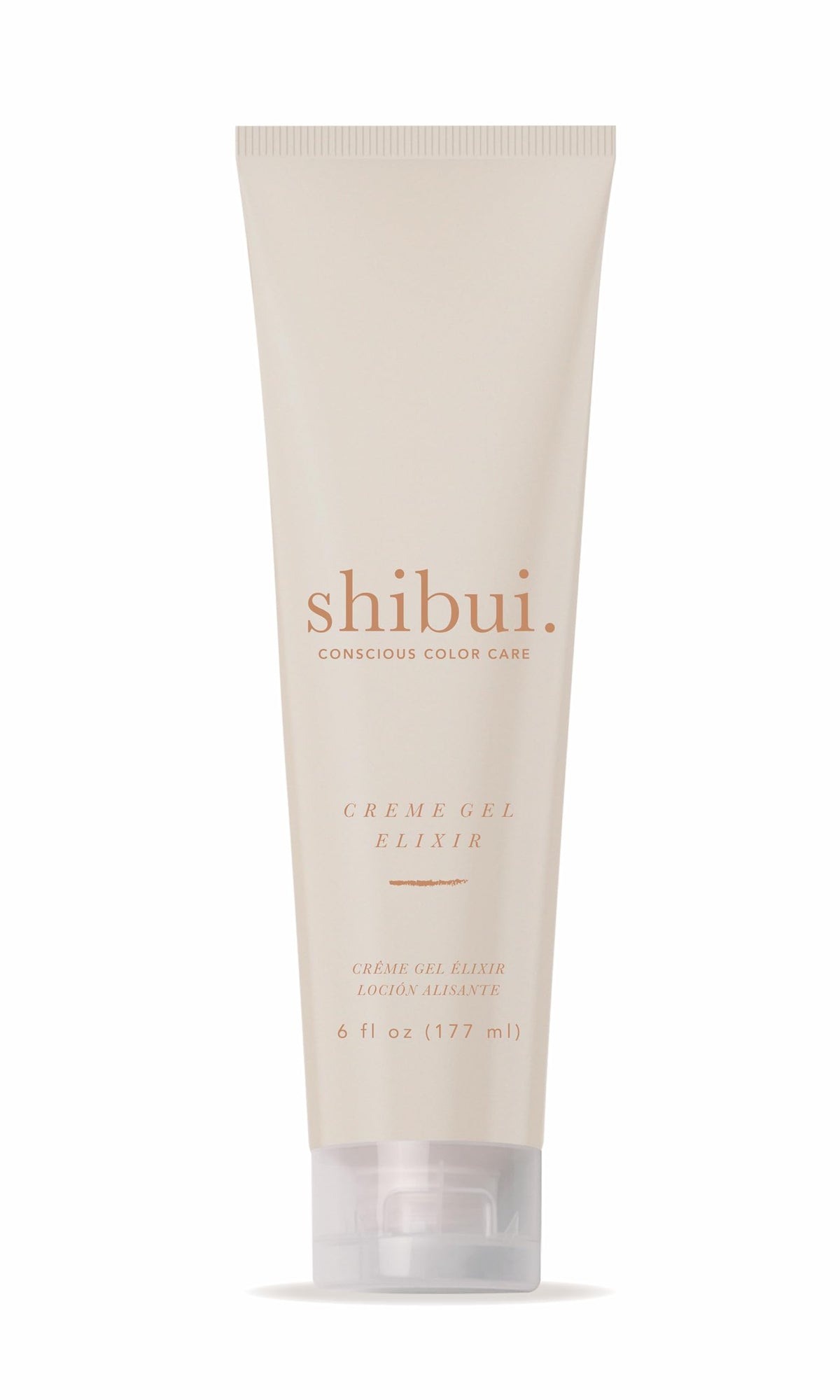 SHIBUI Creme Gel Elixir, botella elegante para peinados ligeros con estructura.
