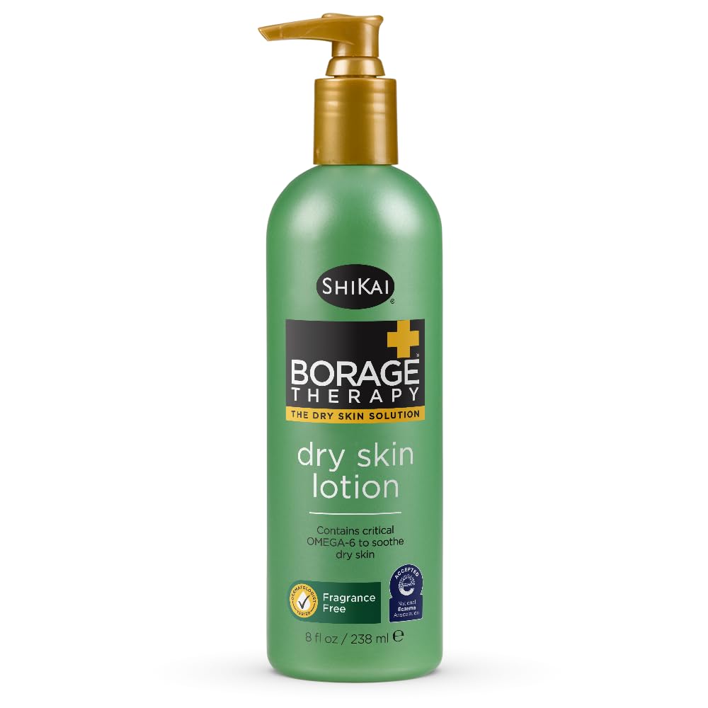 Loción ShiKai Borage Therapy en botella para piel seca, hidratación duradera.