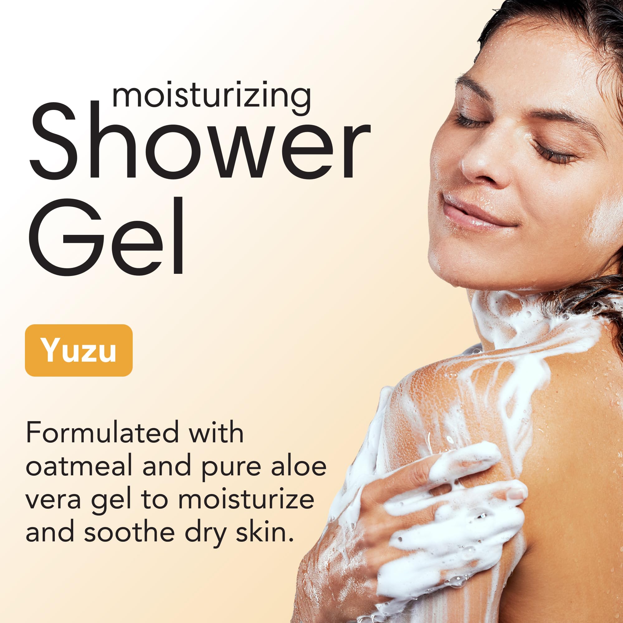 shi kai gel de ducha yuzu, etiqueta detalla aloe vera y avena para suavidad