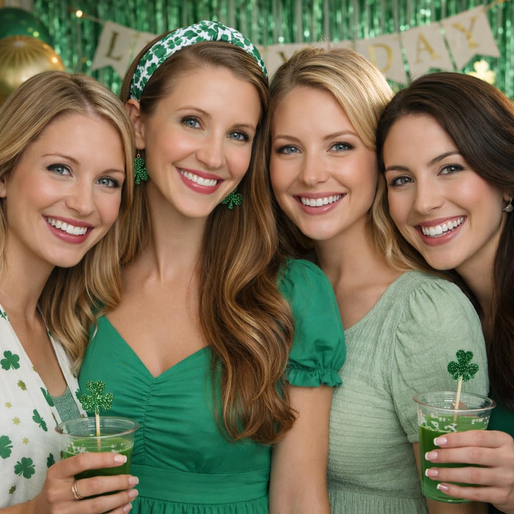 Conjunto Shimmer Anna Shine diadema scrunchie verde trébol para look coordinado