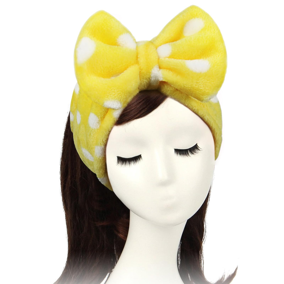 Diadema Shintop con puntos amarillos para maquillaje cómodo.