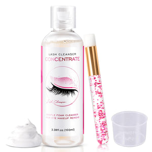 Shmian Lash Shampoo Concentrate: botella con espuma suave para limpieza de pestañas sin aceite.