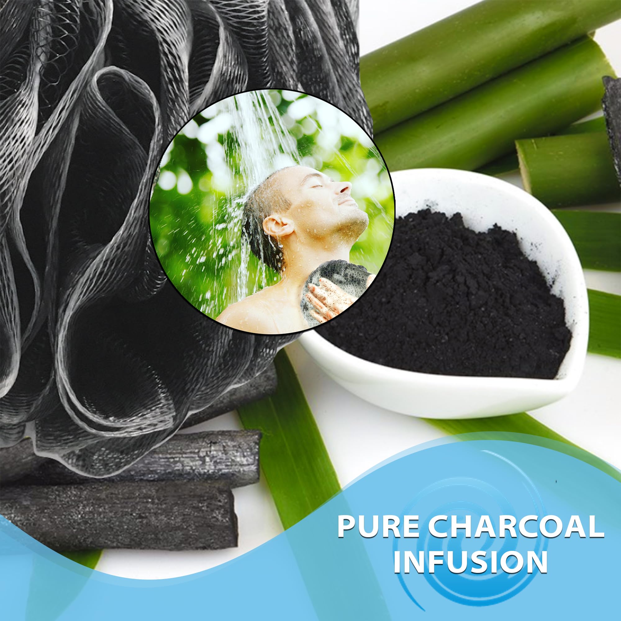 Shower Bouquet esponja exfoliante con carbón activado para piel suave.