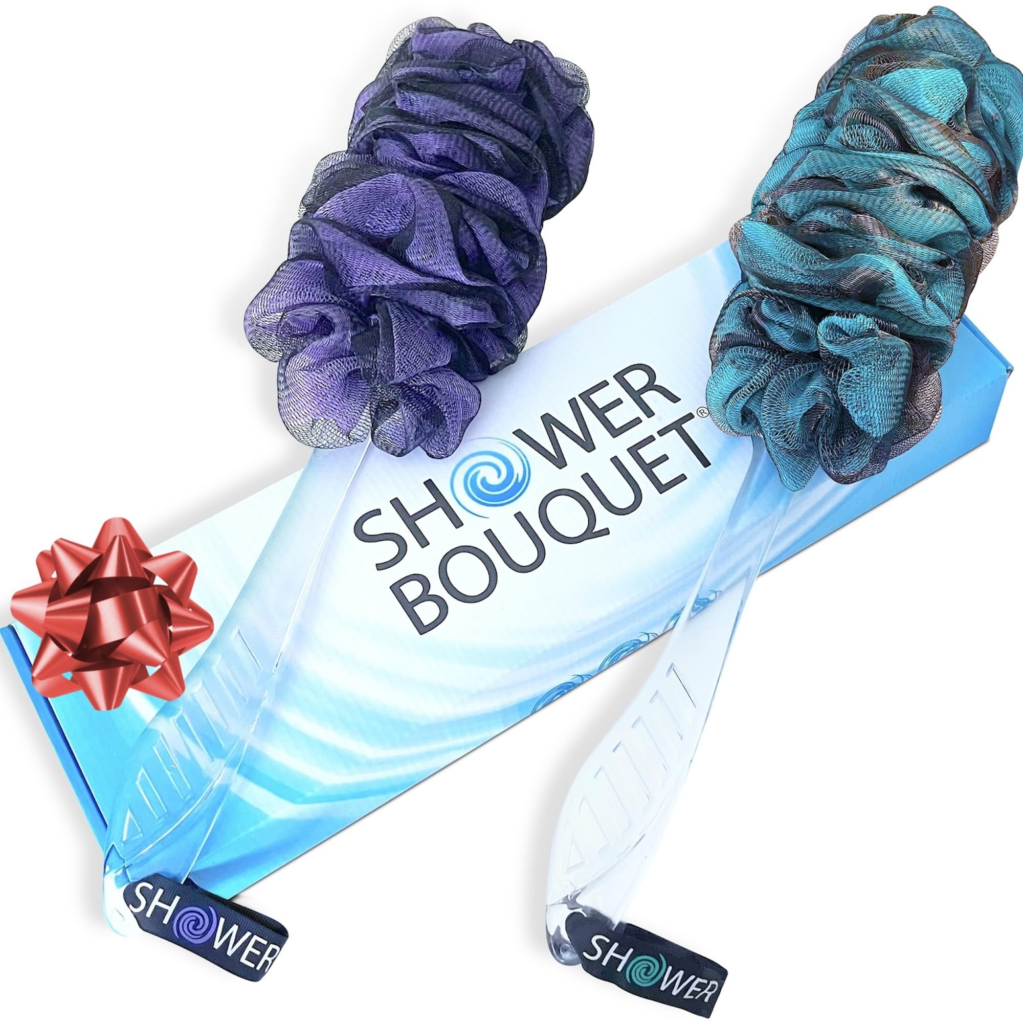 Shower Bouquet lufa carbón activado dos-pack: cepillos de espalda.