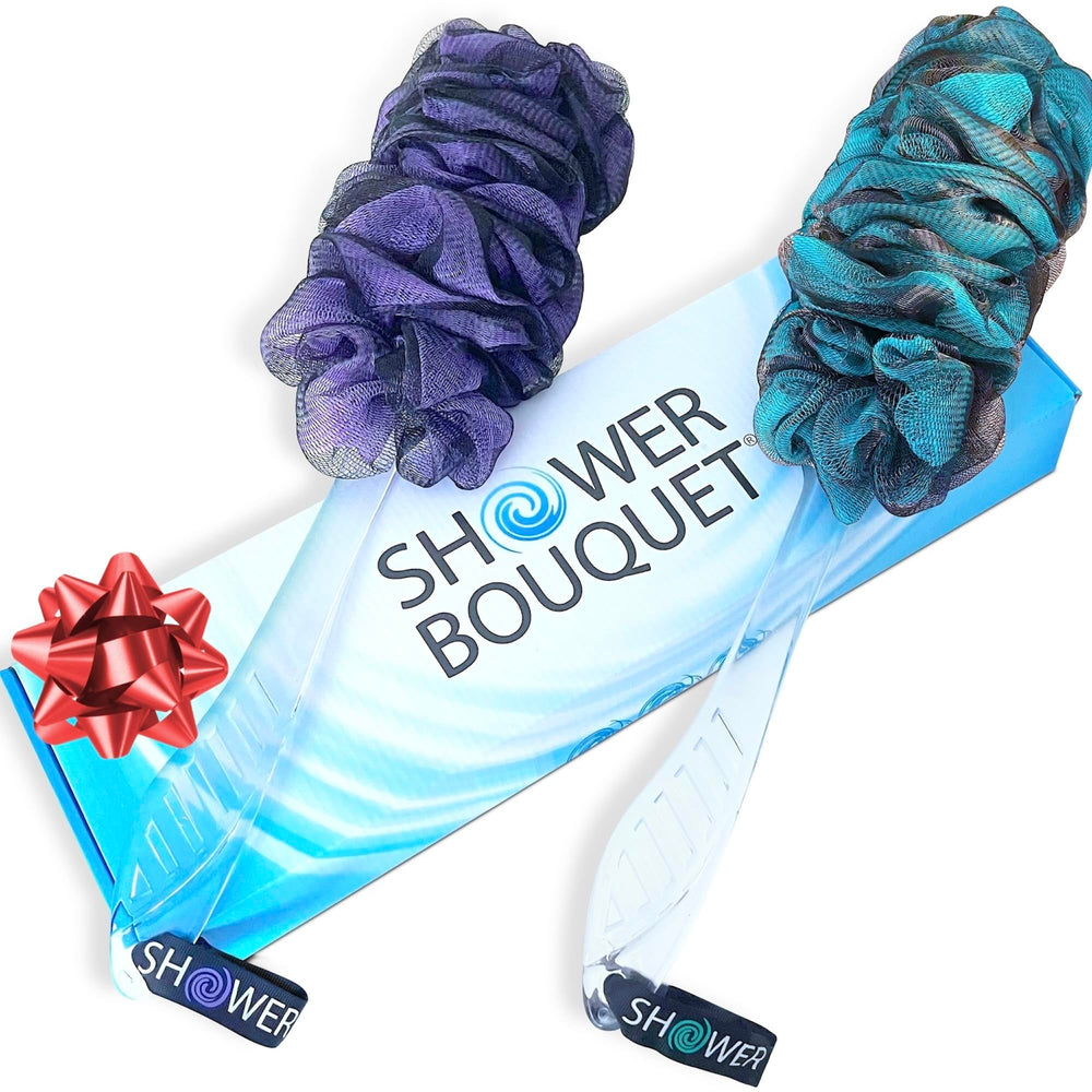 Shower Bouquet lufa carbón activado dos-pack: cepillos de espalda.