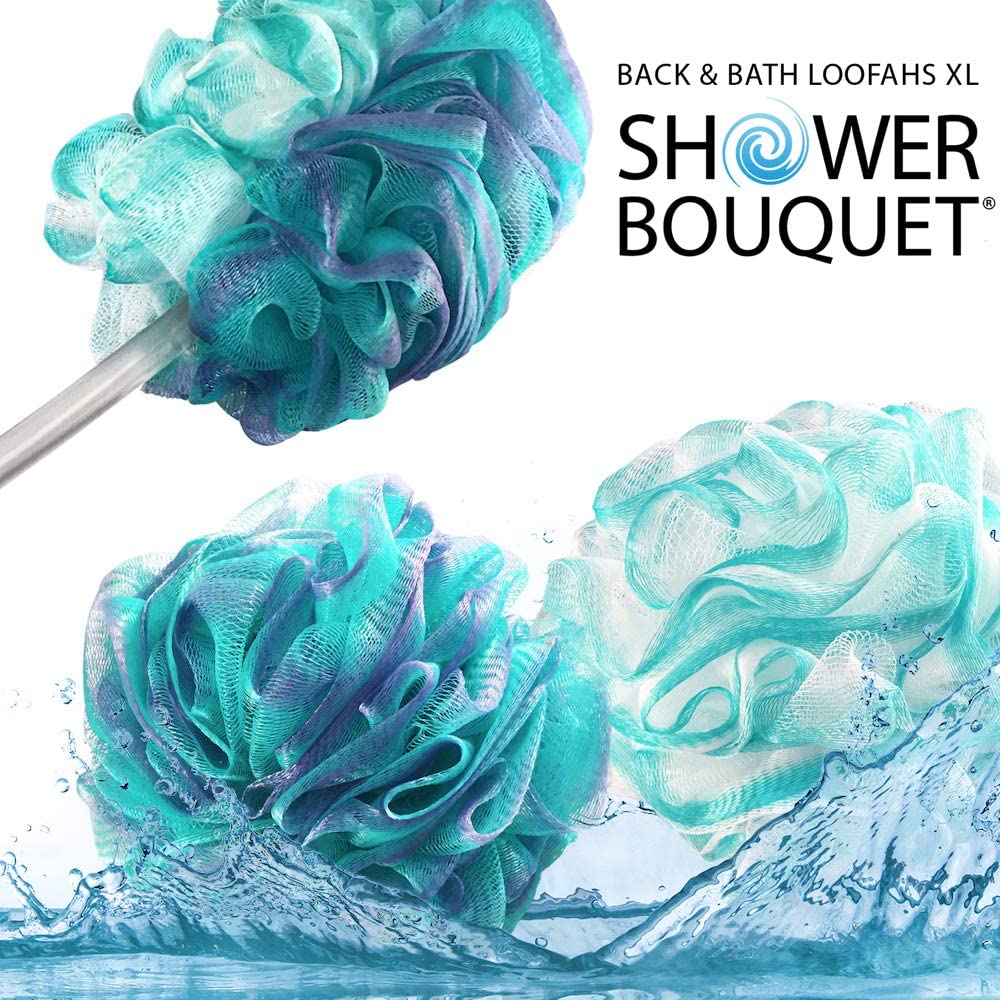 Shower Bouquet: pufs de malla extra grandes para un lavado generoso.