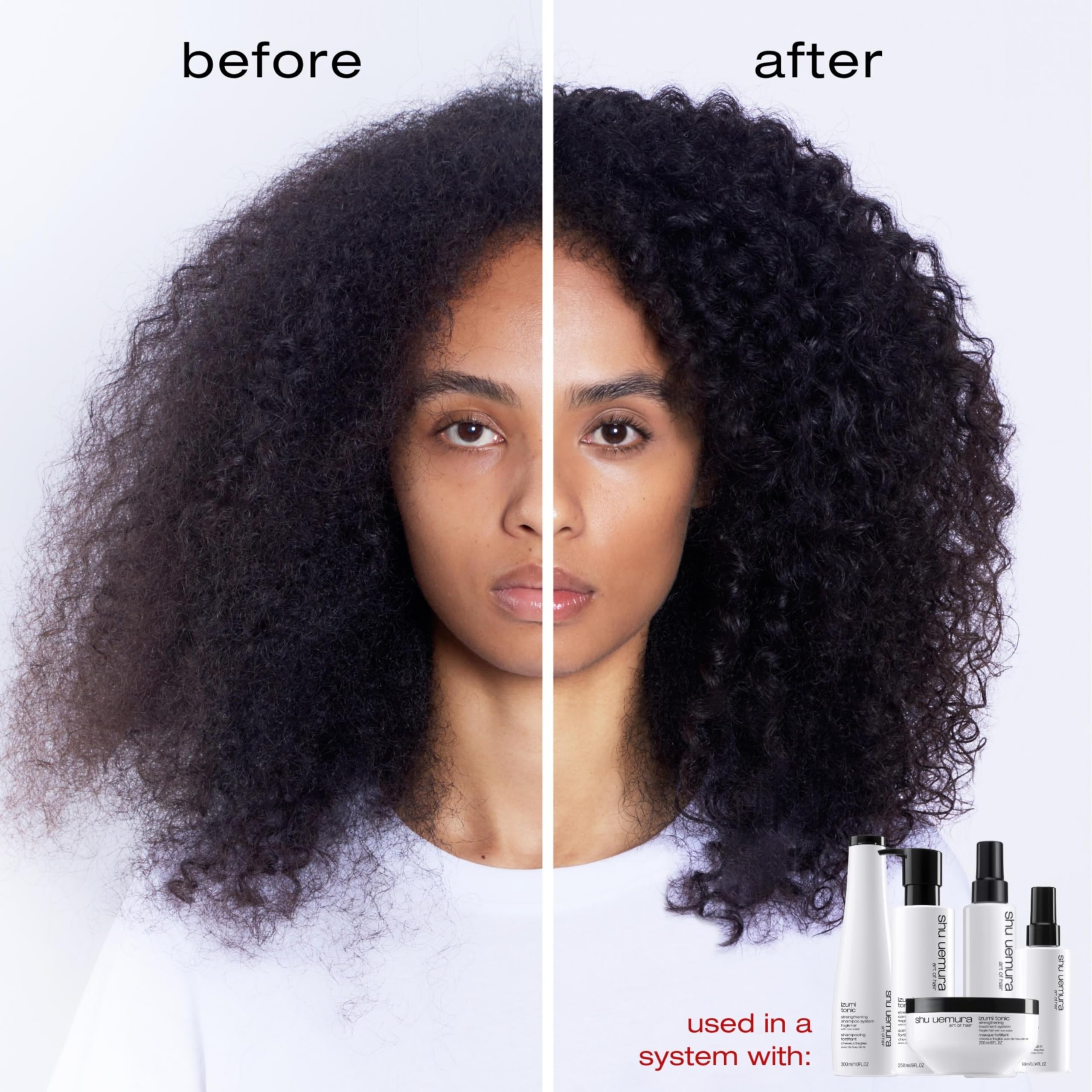Etiqueta de ingredientes de shu uemura art of hair Izumi Tonic destacando agua de arroz japonés