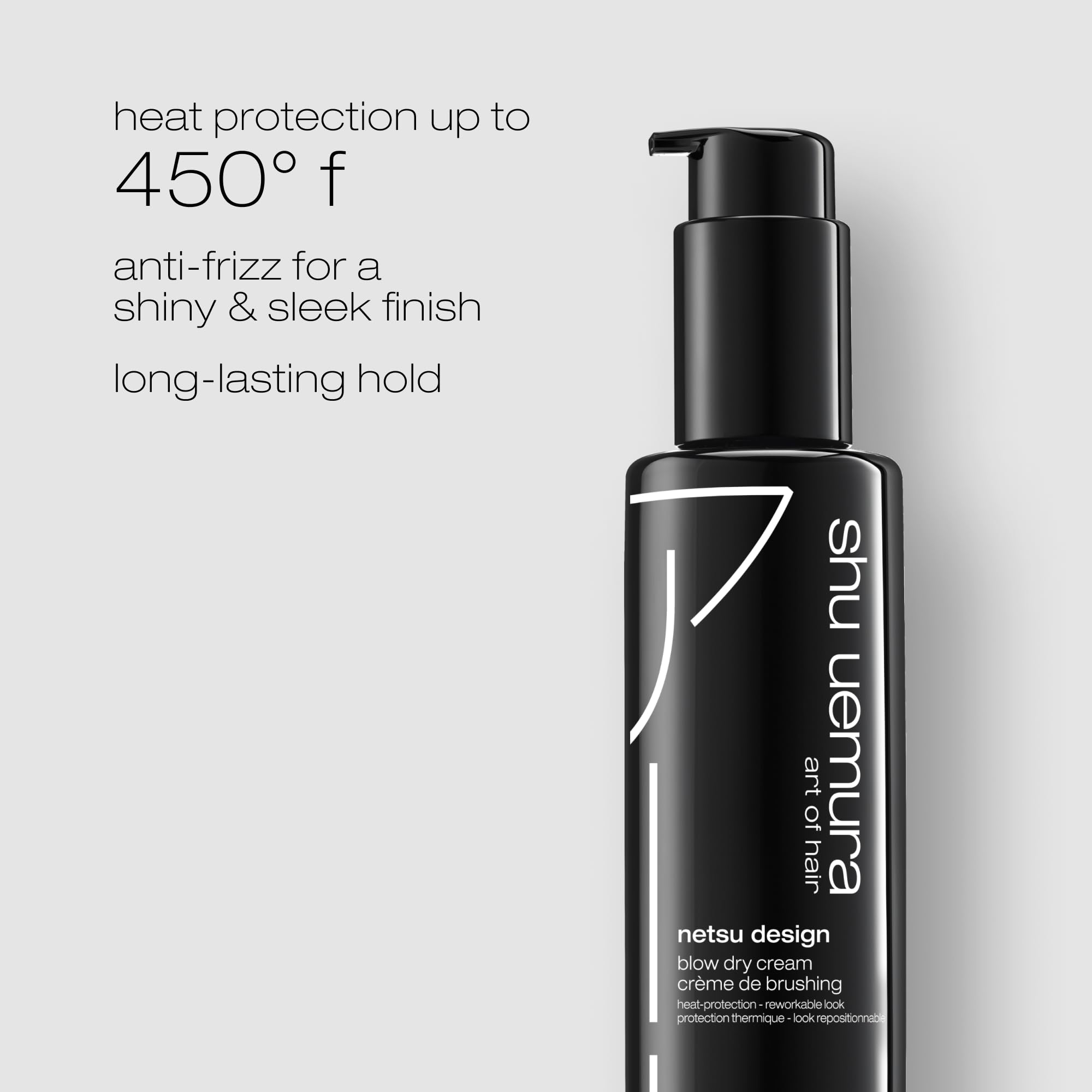 shu uemura art of hair Netsu Design Blow Dry Cream, aplicacion con peine, fijacion suave.