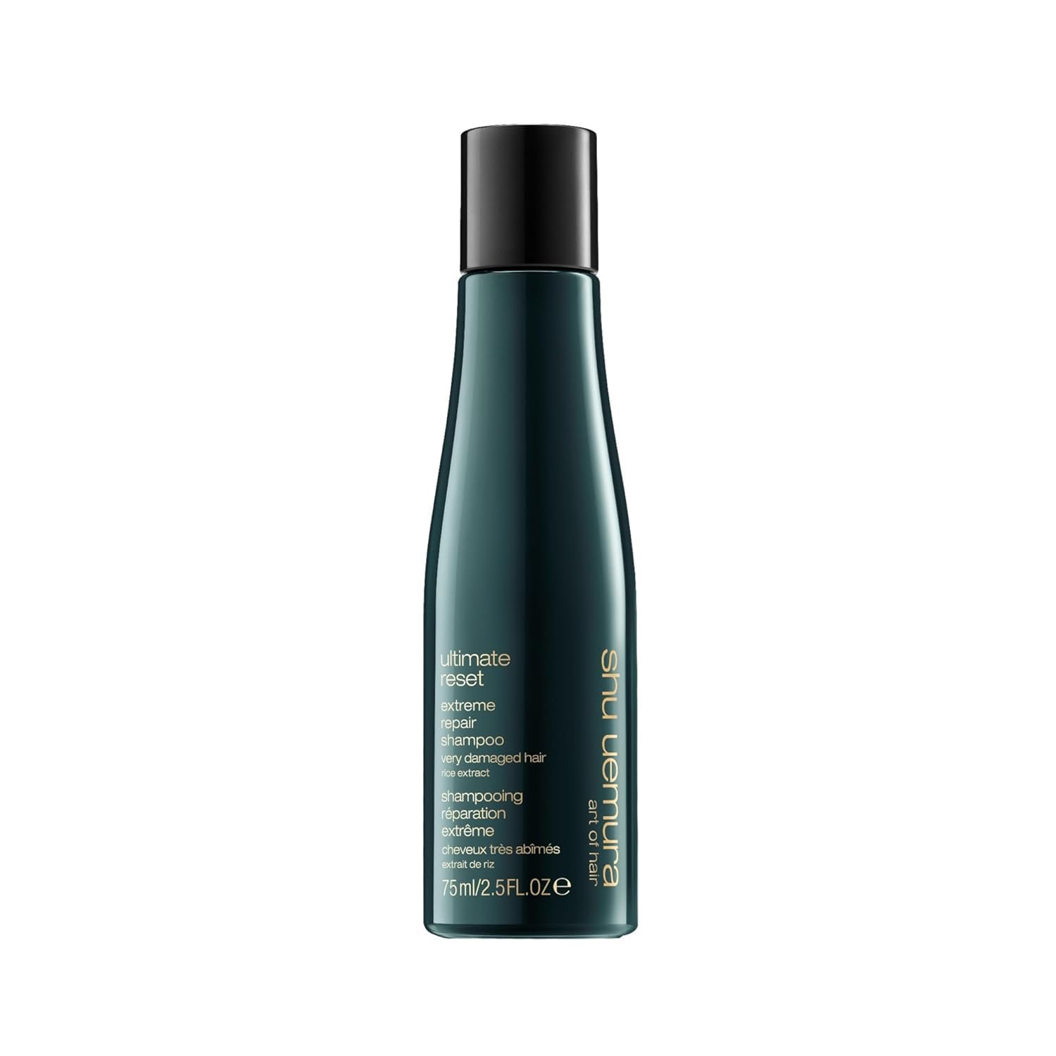 Botella de Shu Uemura Art of Hair Ultimate Reset, reparación intensa para cabello dañado.