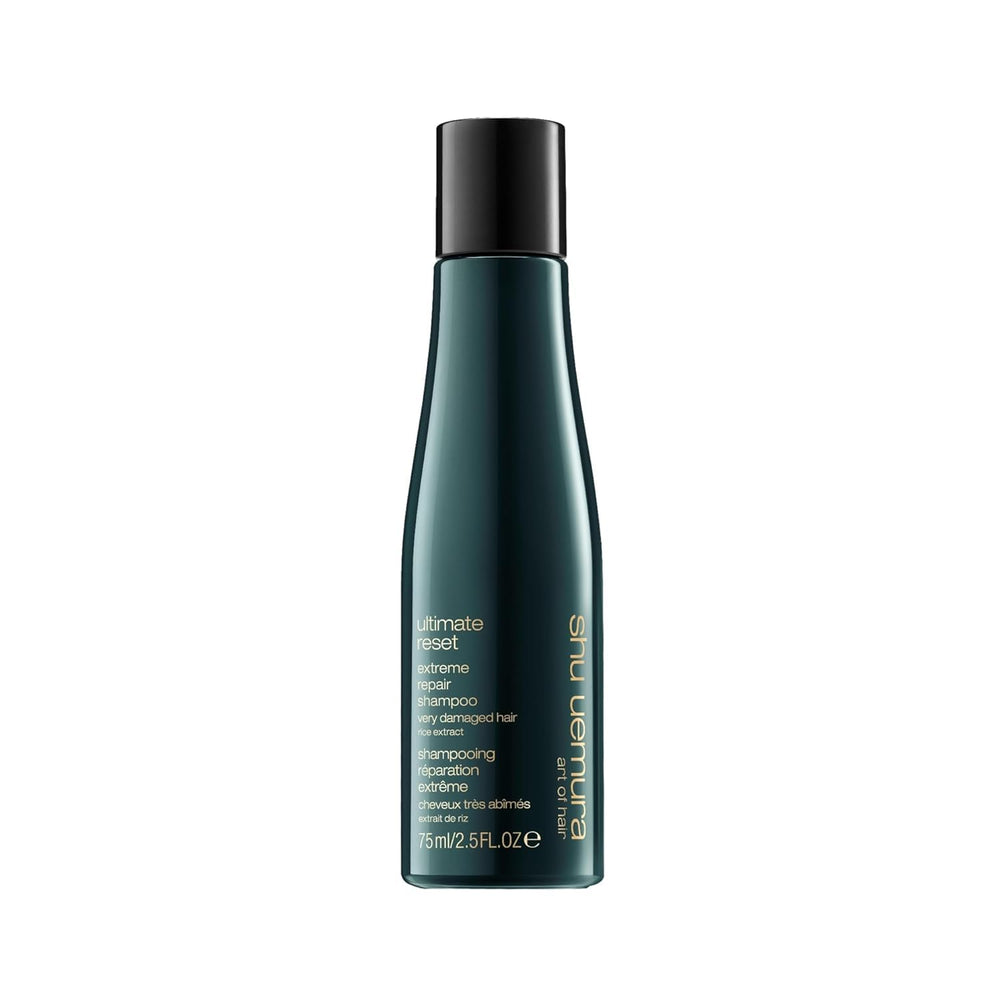 Botella de Shu Uemura Art of Hair Ultimate Reset, reparación intensa para cabello dañado.