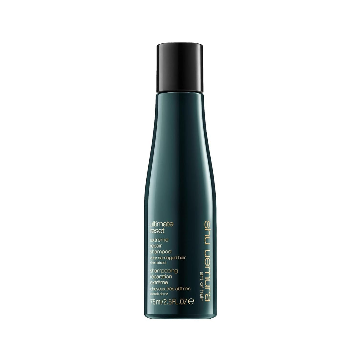 Botella de Shu Uemura Art of Hair Ultimate Reset, reparación intensa para cabello dañado.