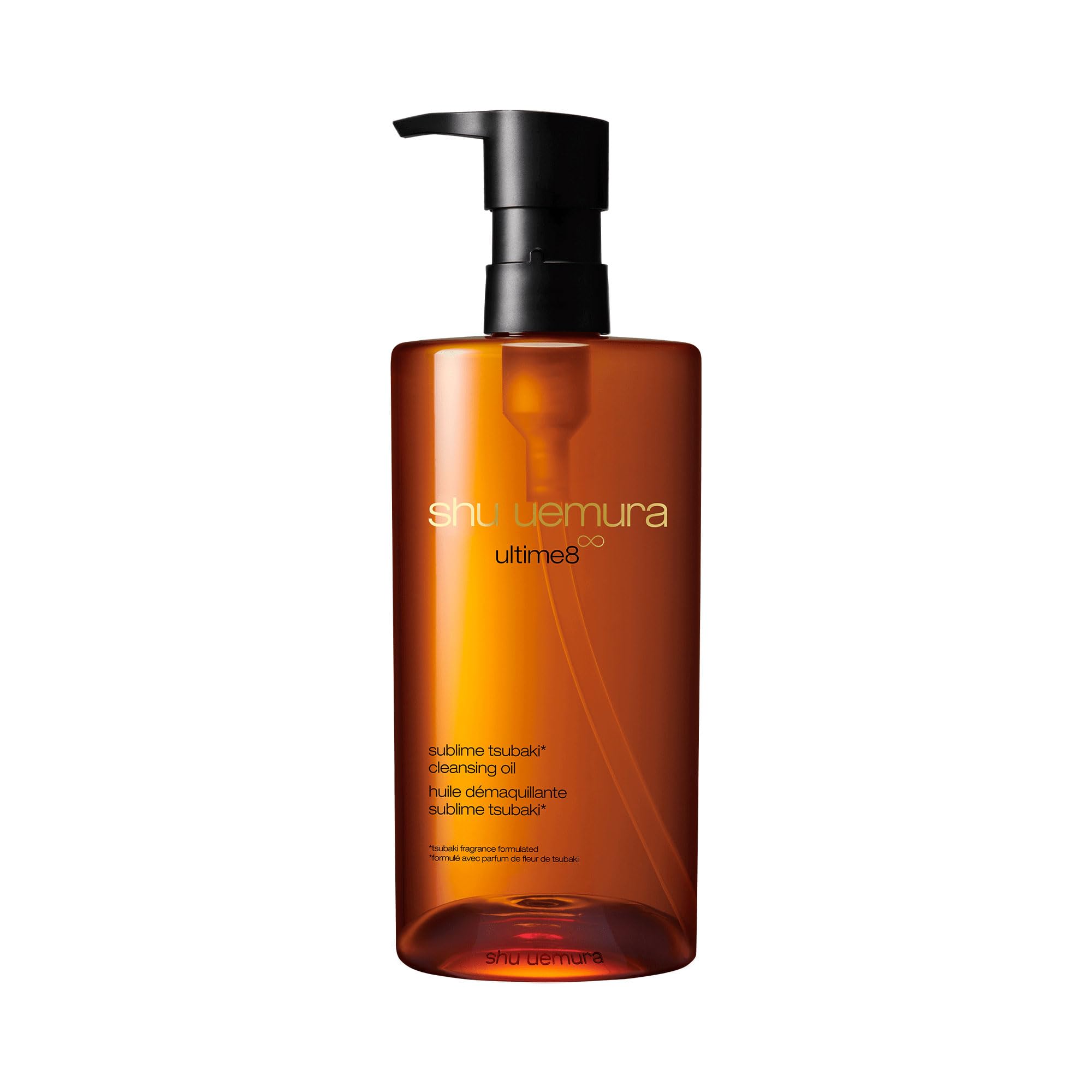 shu uemura Ultime8 Sublime Tsubaki, botella elegante, desmaquillante suave para todo tipo de piel.