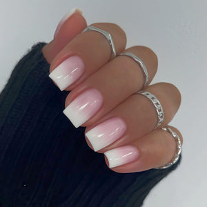 uñas postizas ombre gradiente rosa-blanco SHUXILIN para manicura elegante