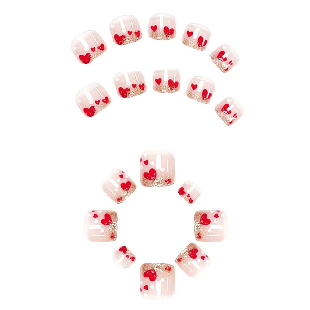SHUXILIN uñas-pie diseño San Valentín con corazones rojos y blancos