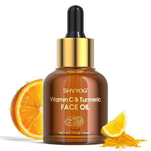 SHVYOG Aceite facial Vitamina C Cúrcuma, bote frontal, para brillo y nutrición de la piel.