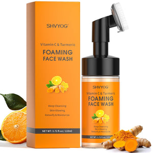 SHVYOG Vitamina C curcuma: botella luminosa para limpieza facial diaria.