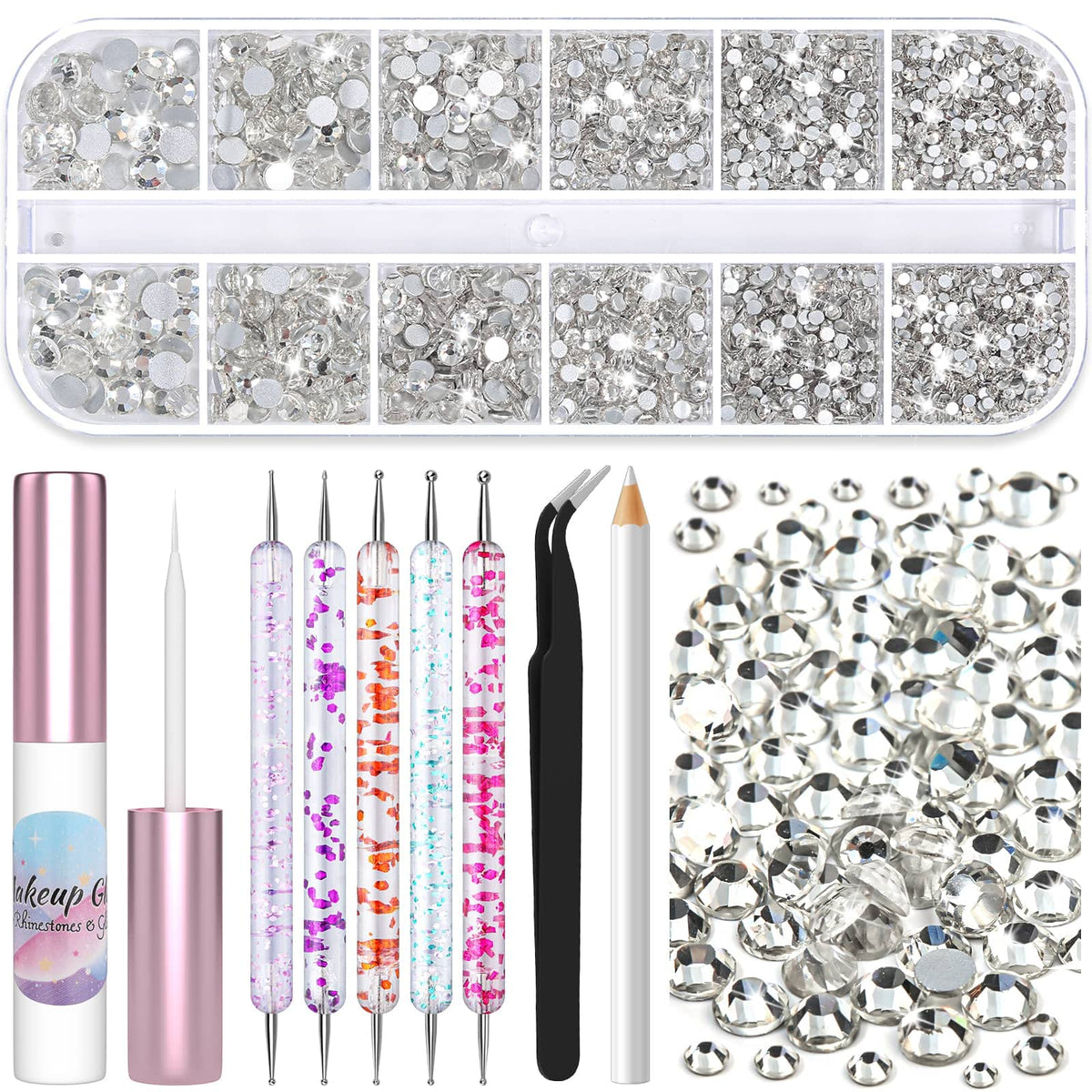 Gemas faciales Shynek, 3600 piezas, ideal para realzar ojos y rostro con brillo duradero.