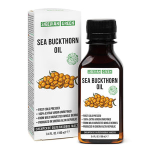 Aceite de espino marítimo Siberian Green en botella de 100 ml para consumo culinario.