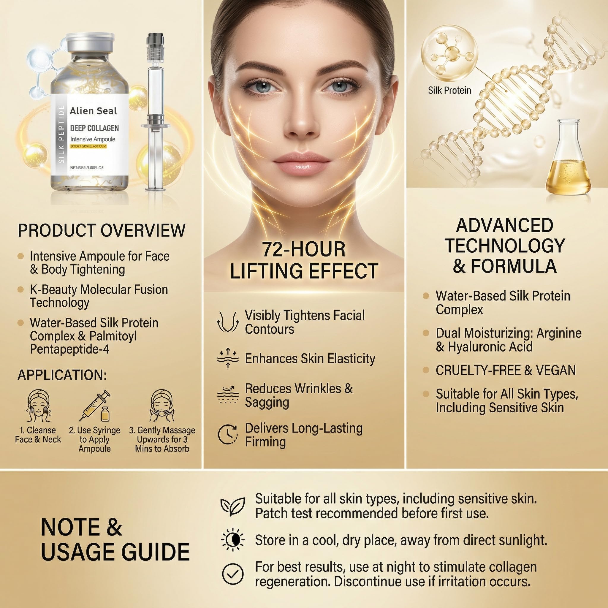 Silk Peptide Intensive Lifting Ampoule ideal para pieles sensibles con cuidado suave