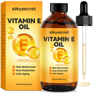 SilkySecret Aceite Vitamina E: frasco compacto para hidratación profunda y piel suave.