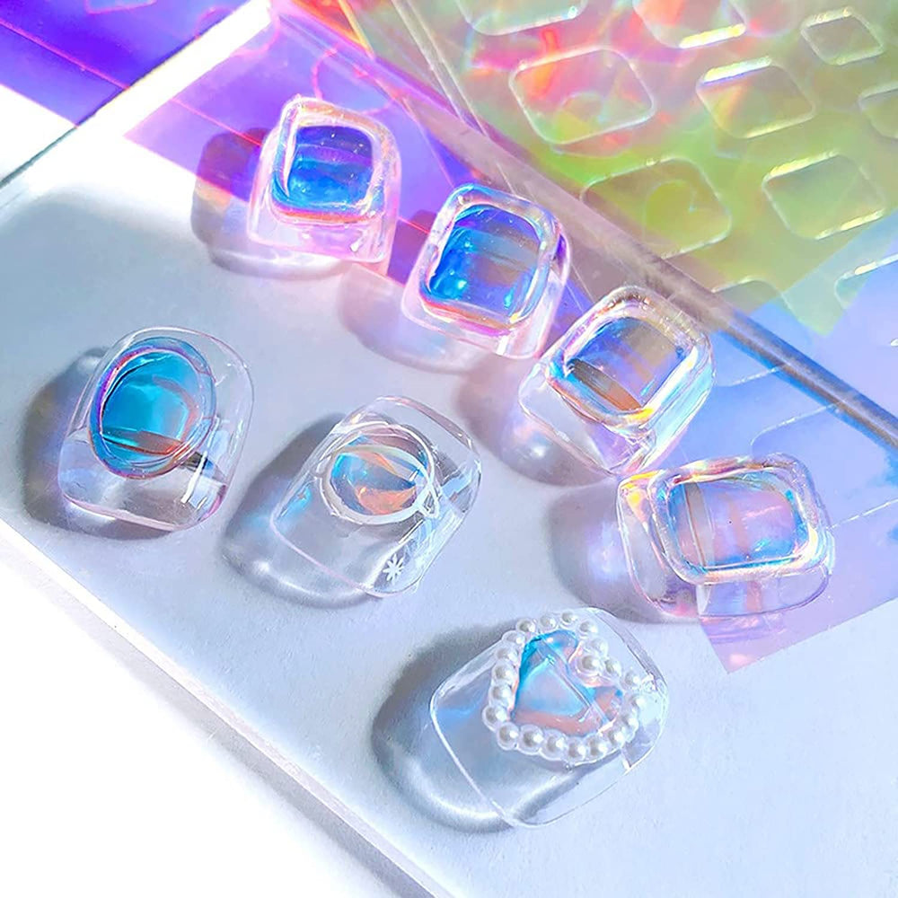 SILPECWEE detalle vidrio aurora, diseño translúcido para uñas brillantes.