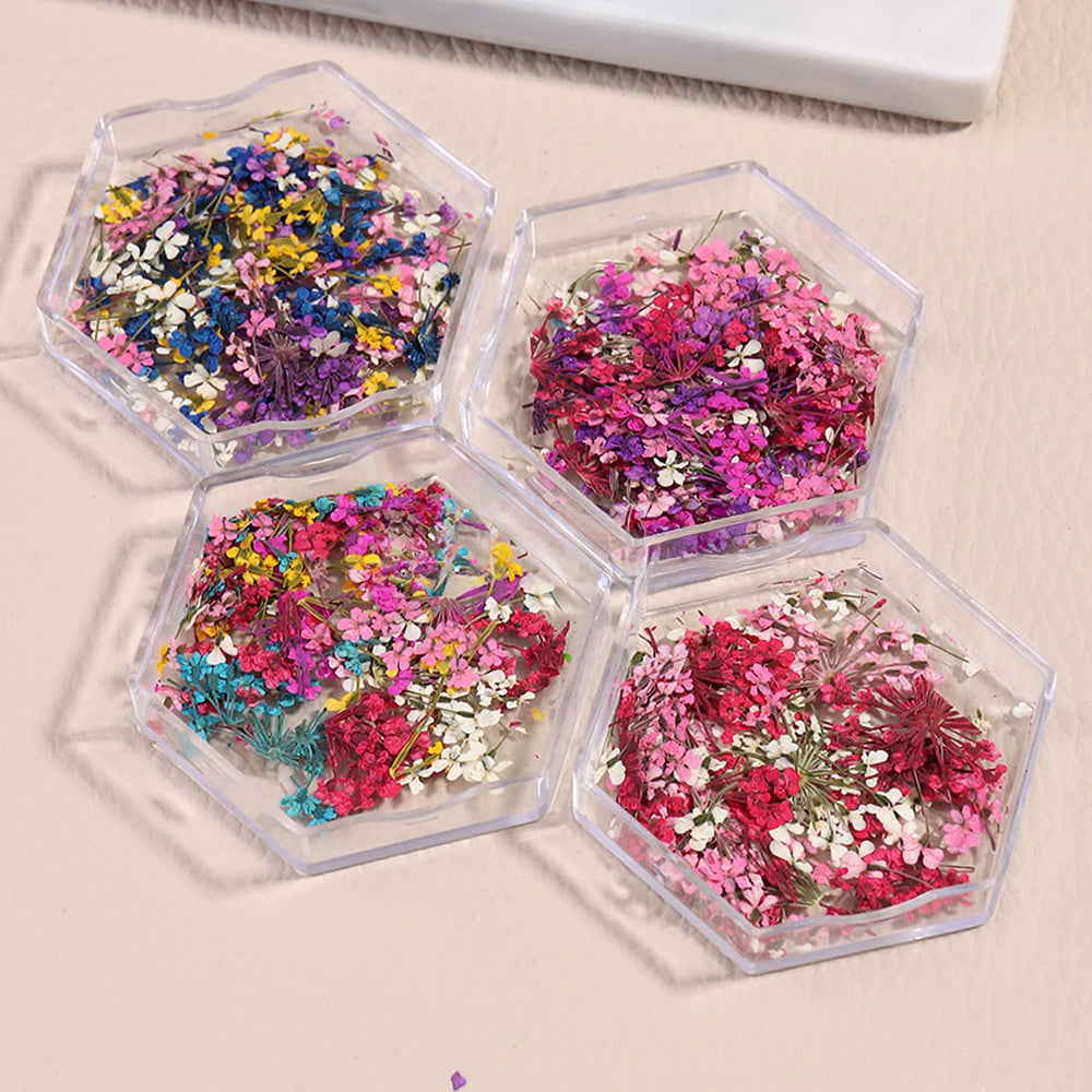SILPECWEE: diseño decorativo de uñas con flores secas.
