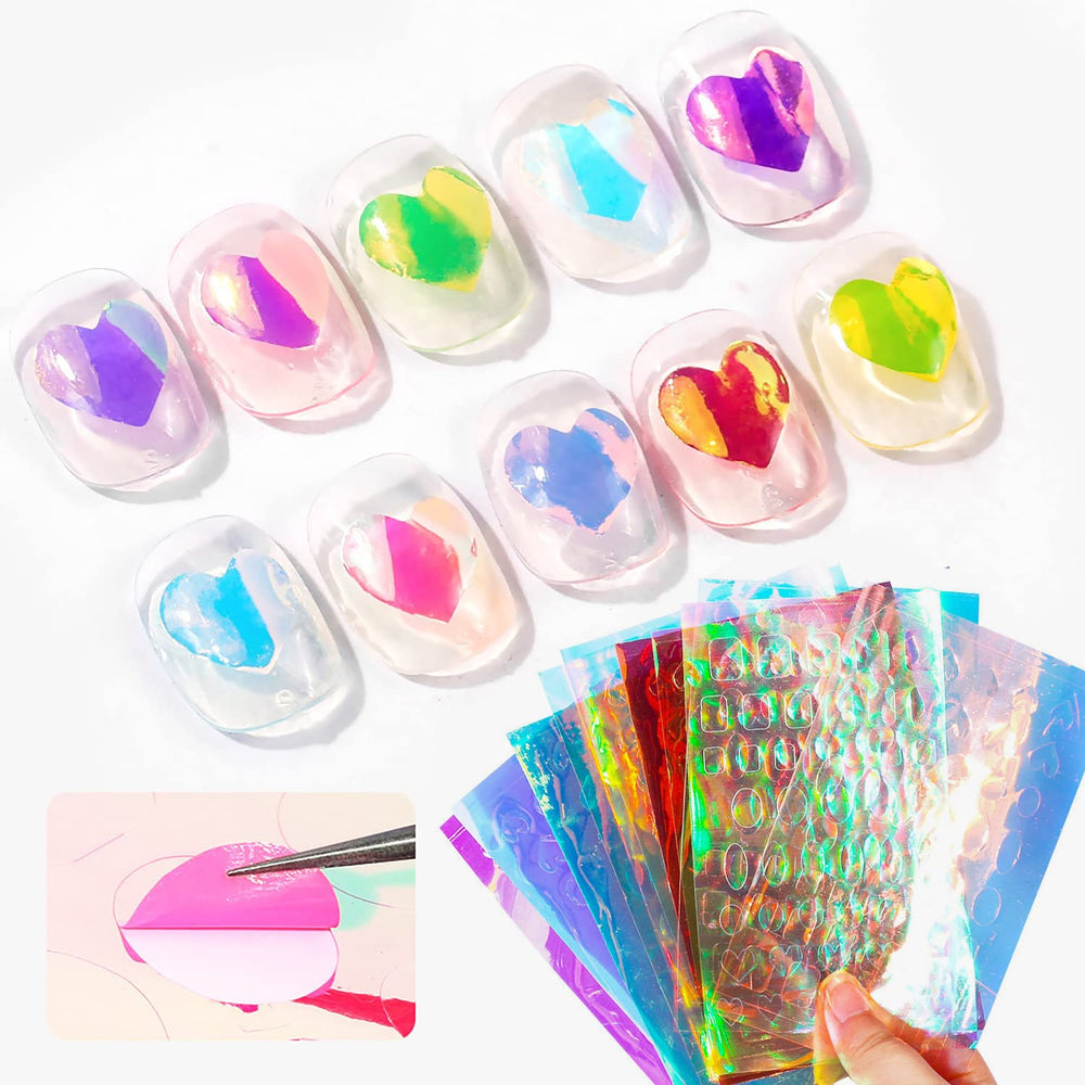 SILPECWEE diseños corazones aurora, opción para uñas decorativas con estilo.