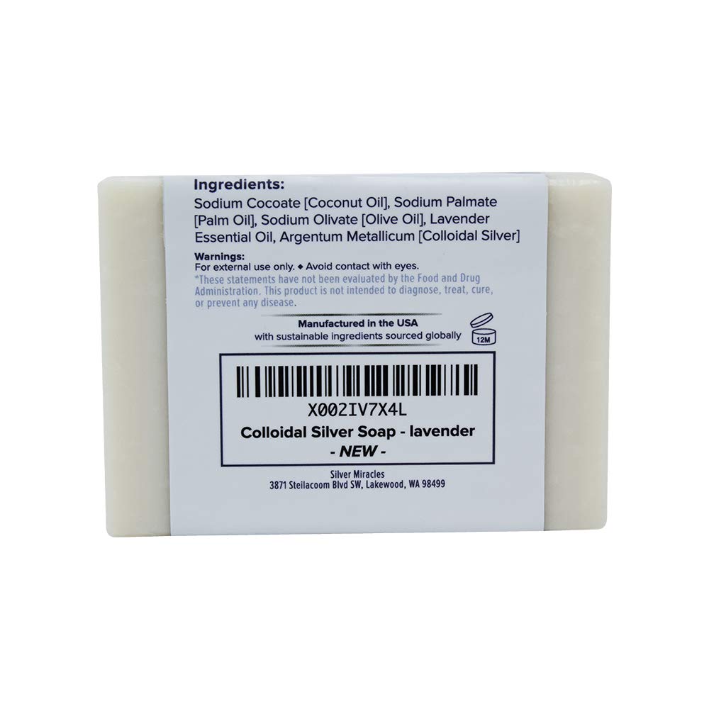 Silver Miracles barra jabon lavanda natural, fragancia sutil para uso diario.