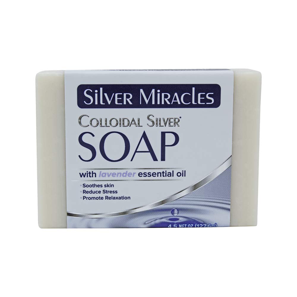 Silver Miracles jabon coloidal lavanda, limpieza suave para piel sensible con aroma relajante.